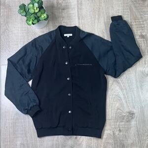 SURFACE TO AIR Men's Black Blue Colorblock Snap Button Bomber Jacket